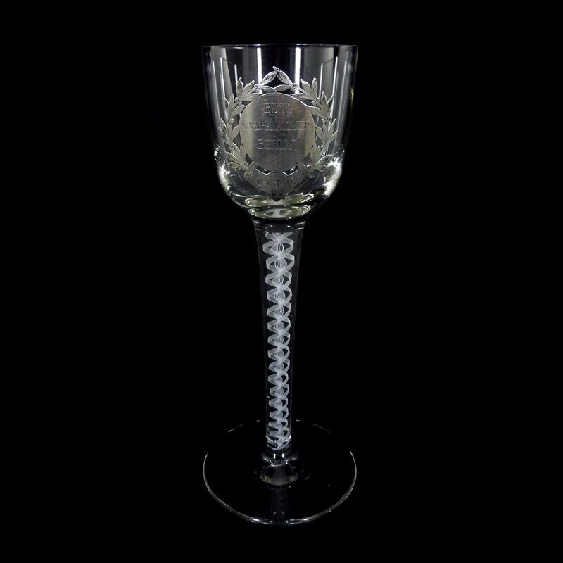 Thread glass cup with lace filigree &amp; silver medallion, KYN Berlin 1908, Josephinenhütte