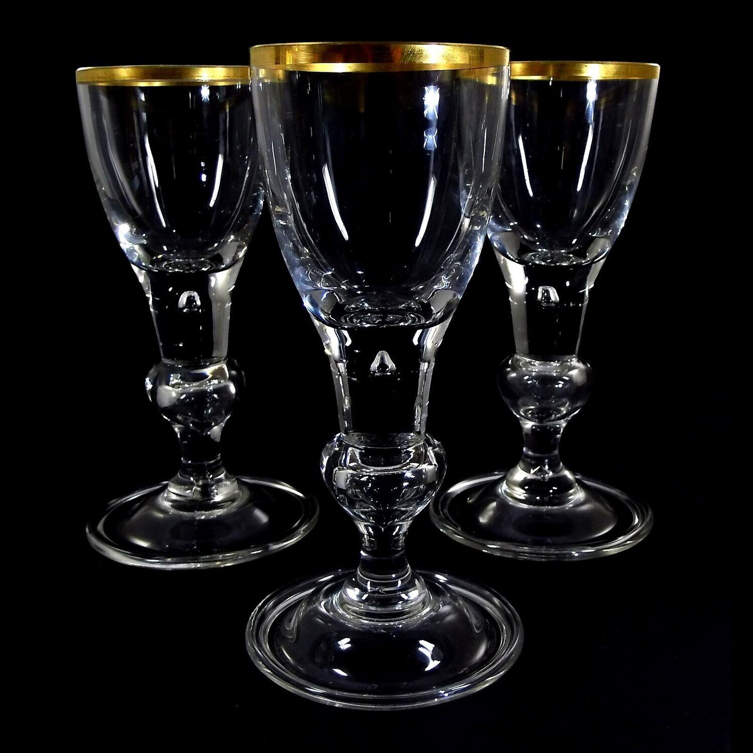 1st of 3rd goblet with gold rim, air beads in node &amp; shaft, Josephinenhütte