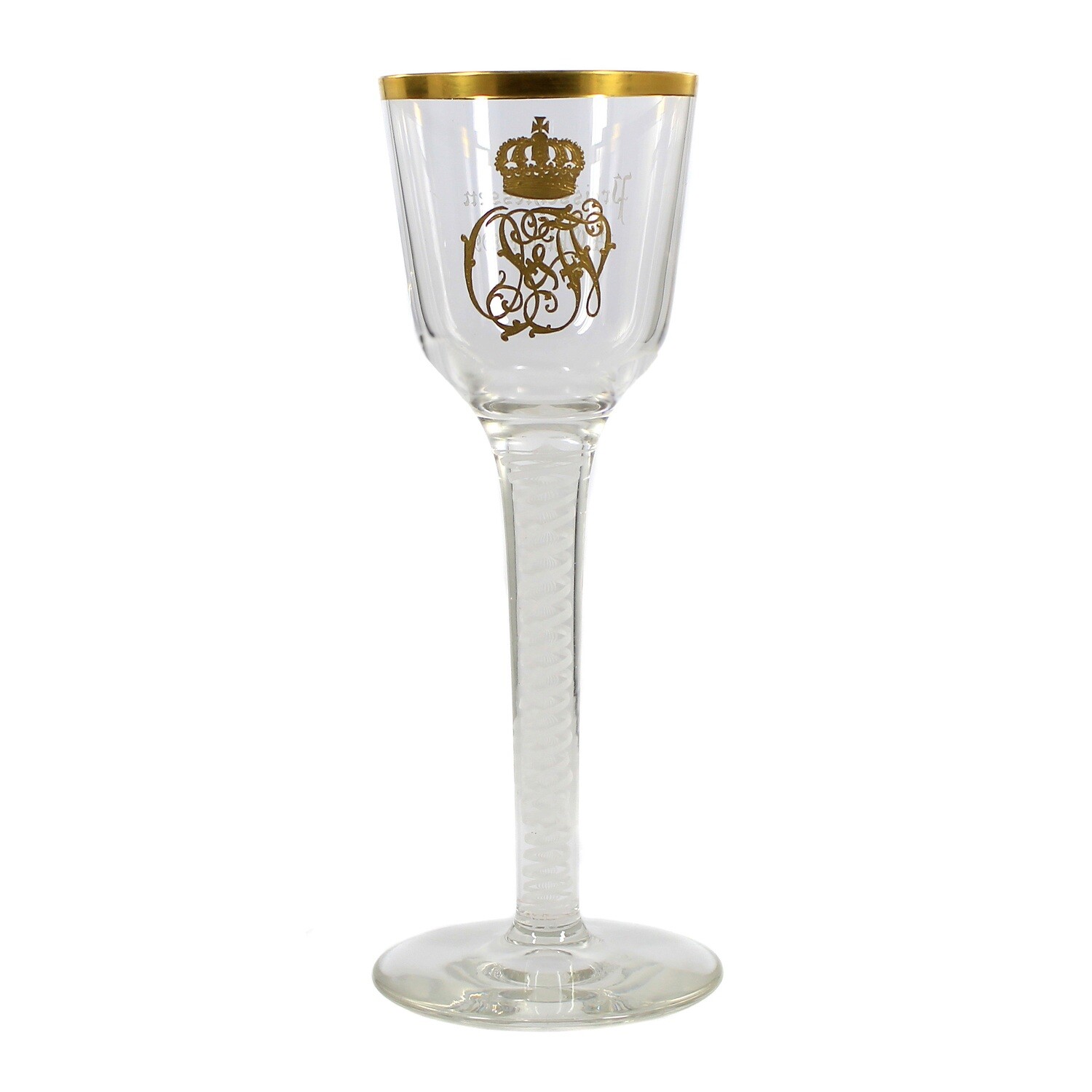 Thread glass cup with white lace filigree, Josephinenhütte, Goedecke around 1900