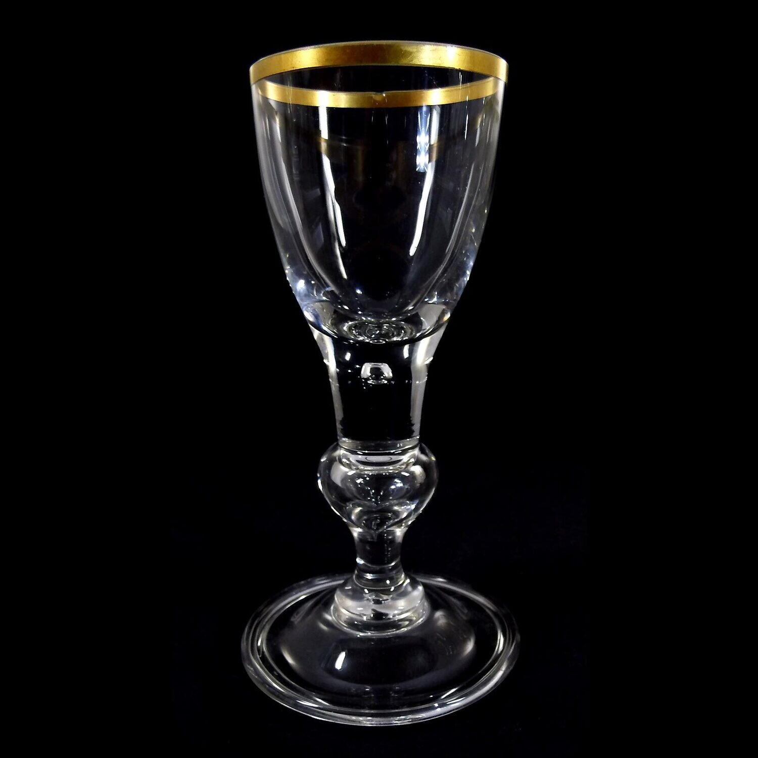 Goblet with gold rim, air beads in node &amp; shaft, Josephinenhütte