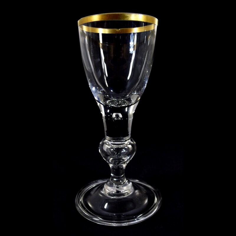 Goblet with gold rim, air beads in node &amp; shaft, Josephinenhütte