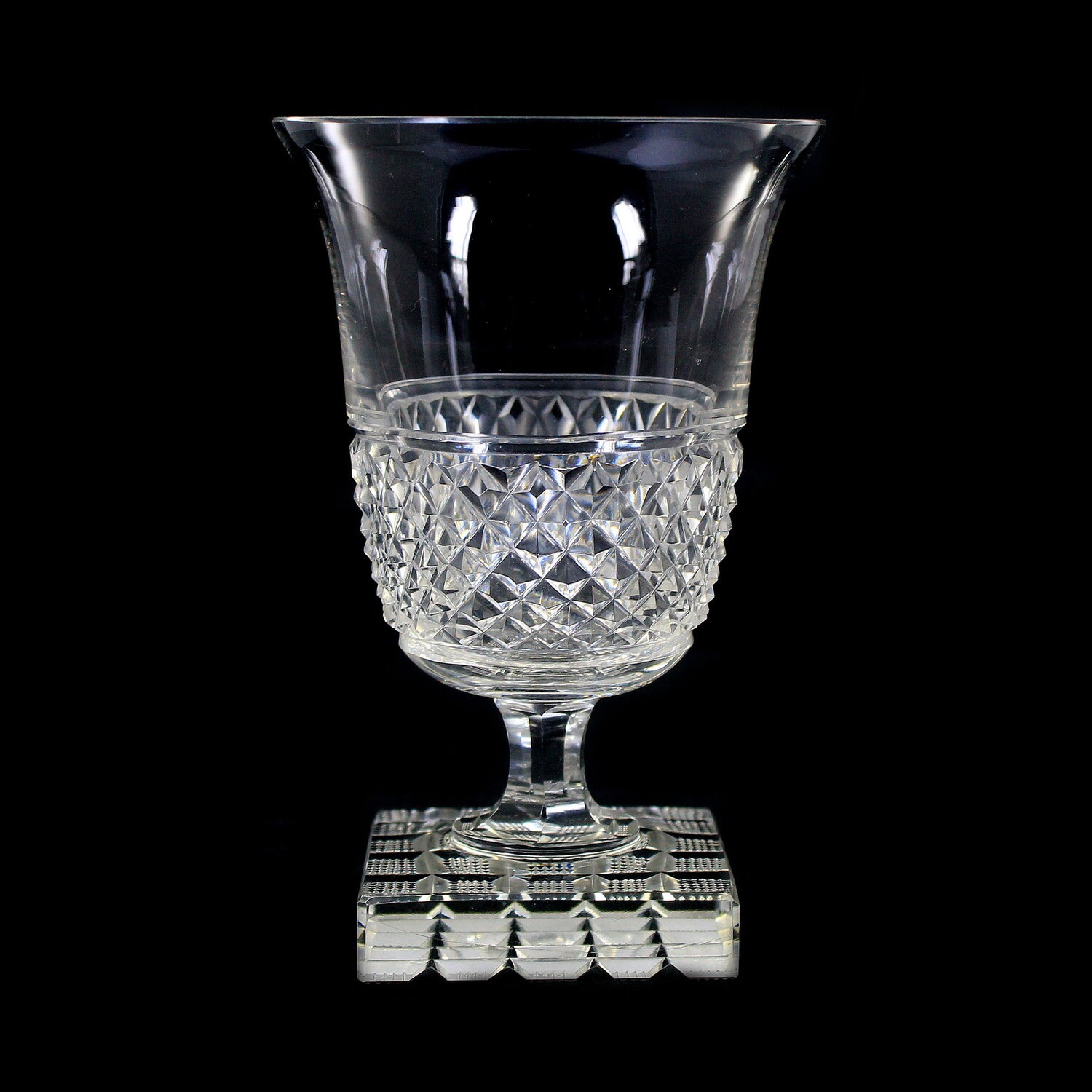 Cup glass with a solid square stand, cup with brilliant cut, Josephinenhütte