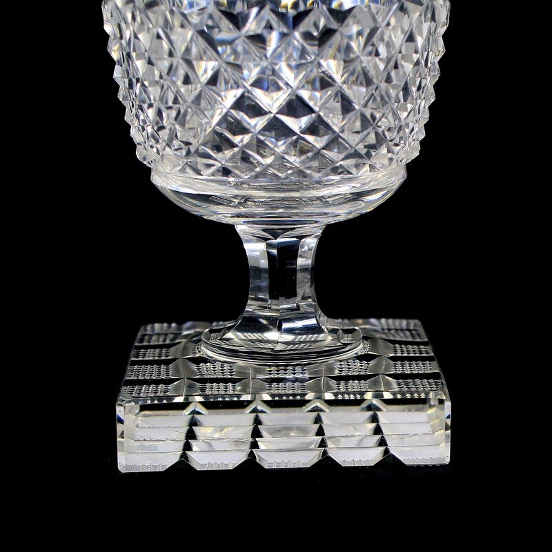 Cup glass with a solid square stand, cup with brilliant cut, Josephinenhütte