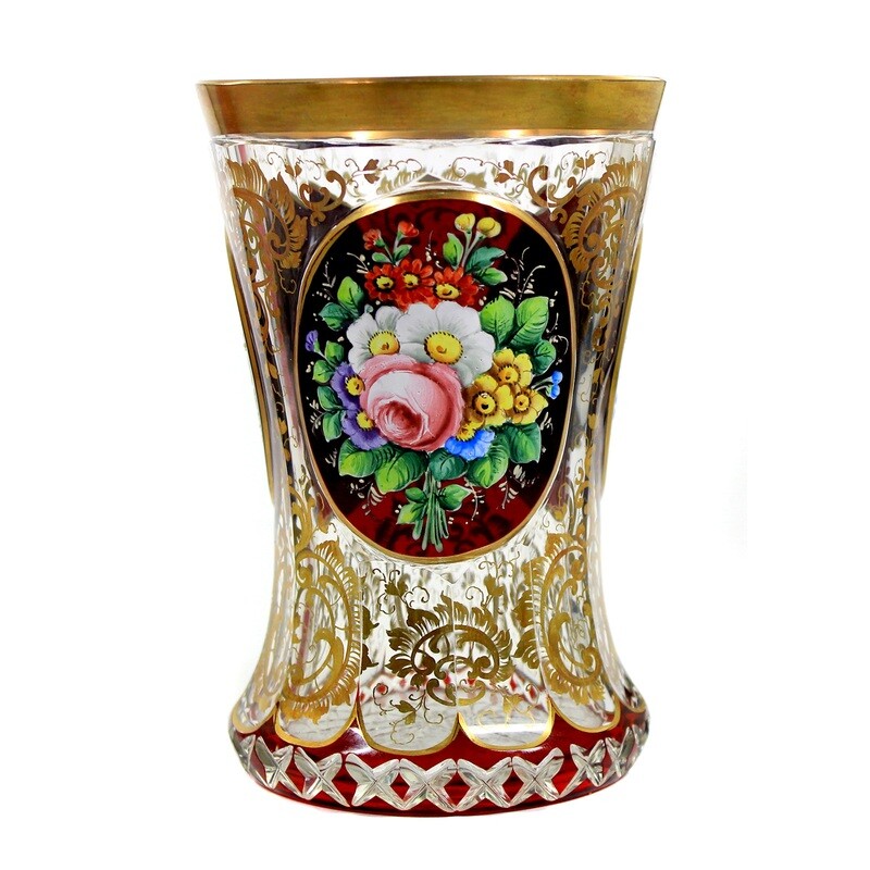 Crystal glass beaker with high-cut medallions, Josephinenhütte