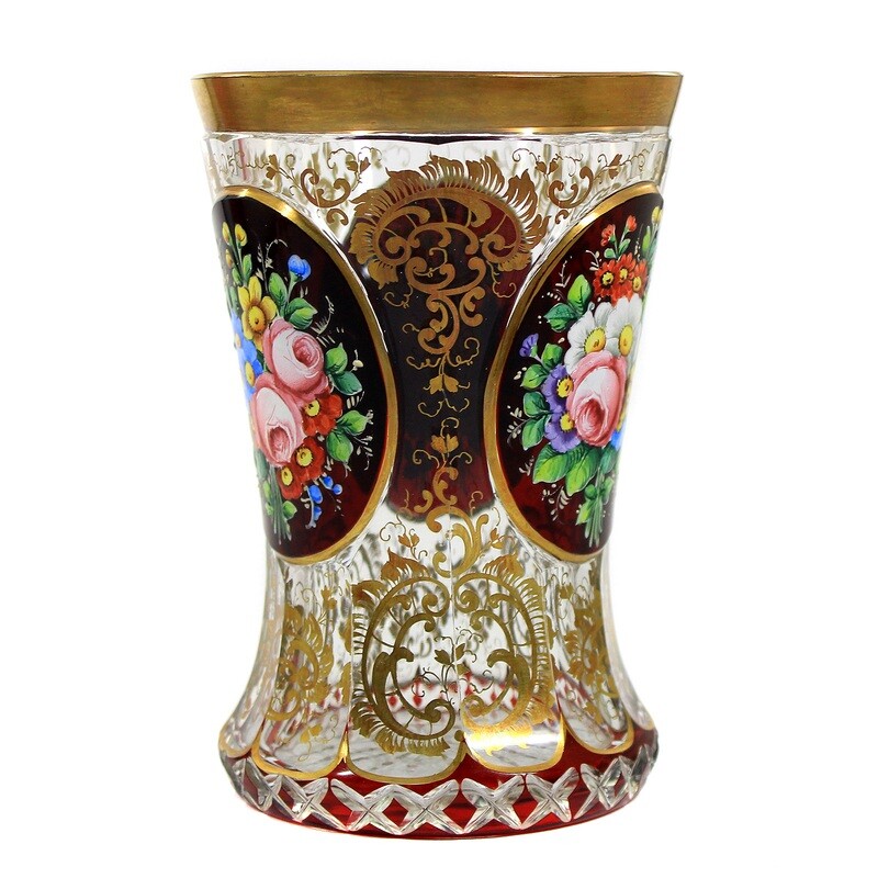 Crystal glass beaker with high-cut medallions, Josephinenhütte