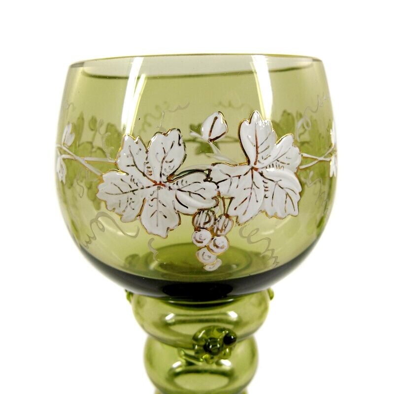 Wine Roman made of olive green glass with enamel painting, Fritz Heckert around 1890