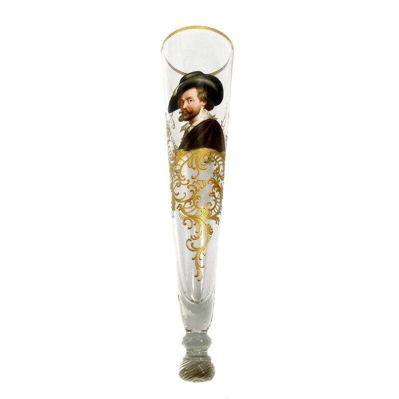 Large cup flute with email &amp; gold painting, Fritz Heckert, duck. Oskar Jummel