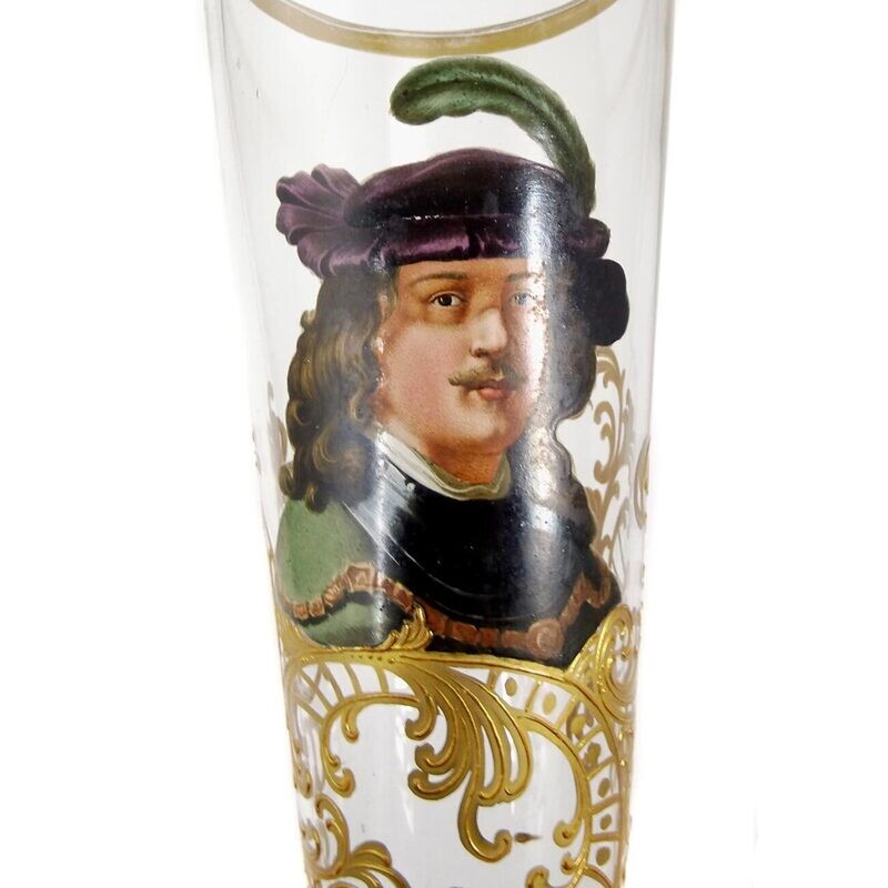 Large cup flute with email &amp; gold painting, Fritz Heckert, duck. Oskar Jummel