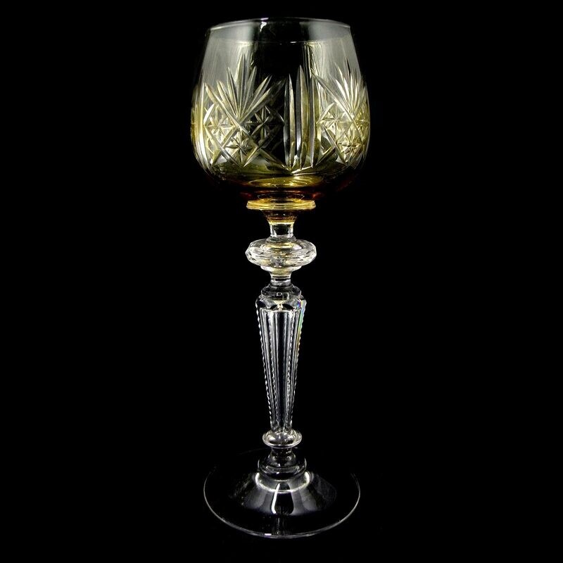1st of 10. Stem glass with inserted. Air bubble &amp; topaz-colored cup, F. Heckert