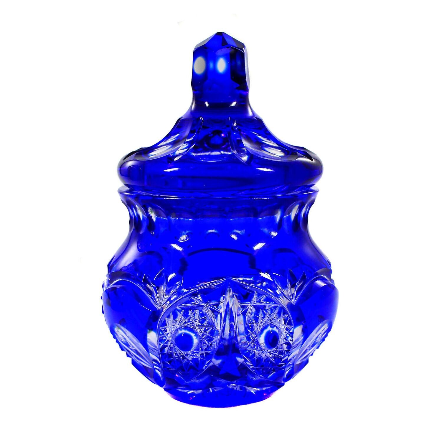 Lidded box made of crystal glass with cobalt blue overlay, Fritz Heckert around 1911