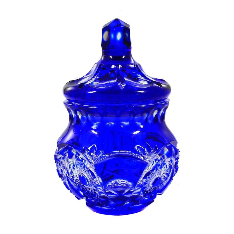 Lidded box made of crystal glass with cobalt blue overlay, Fritz Heckert around 1911