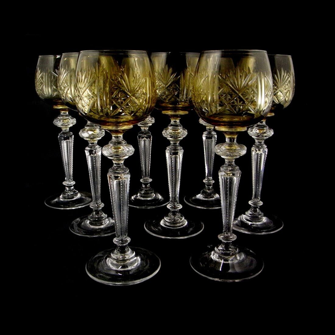 1st of 10. Stem glass with inserted. Air bubble &amp; topaz-colored cup, F. Heckert