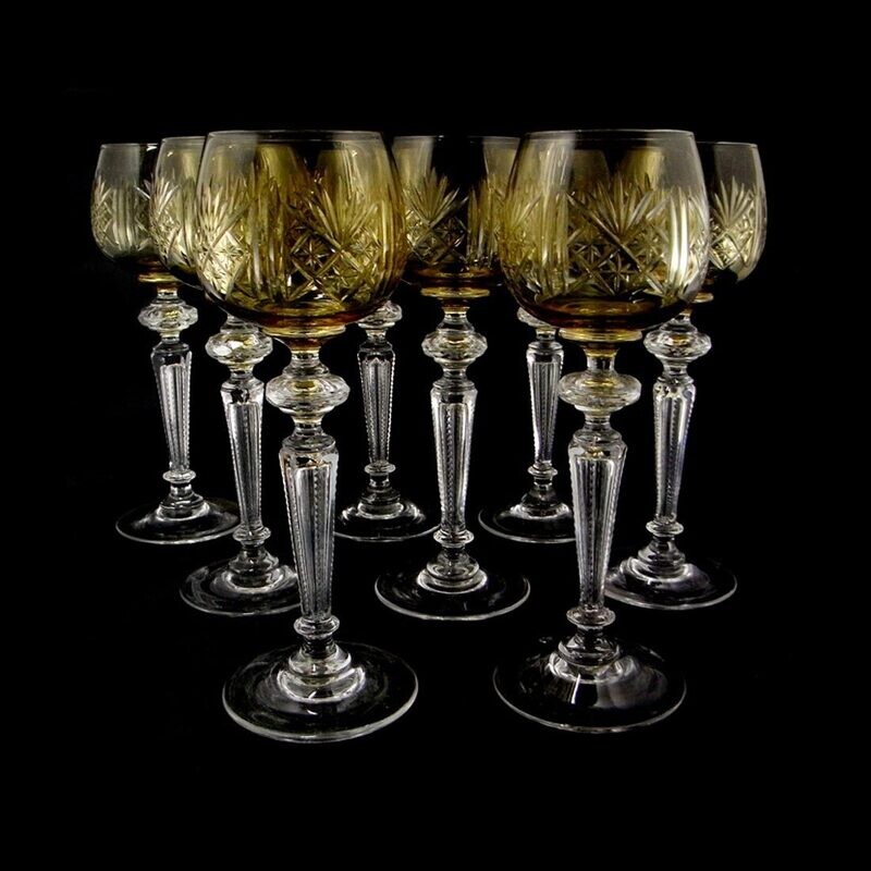 1st of 10. Stem glass with inserted. Air bubble &amp; topaz-colored cup, F. Heckert