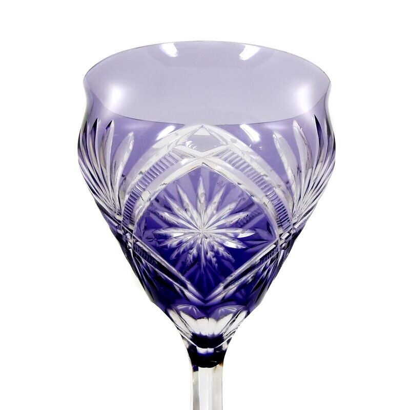Stem glass with double-conical, faceted shaft and purple overlay
