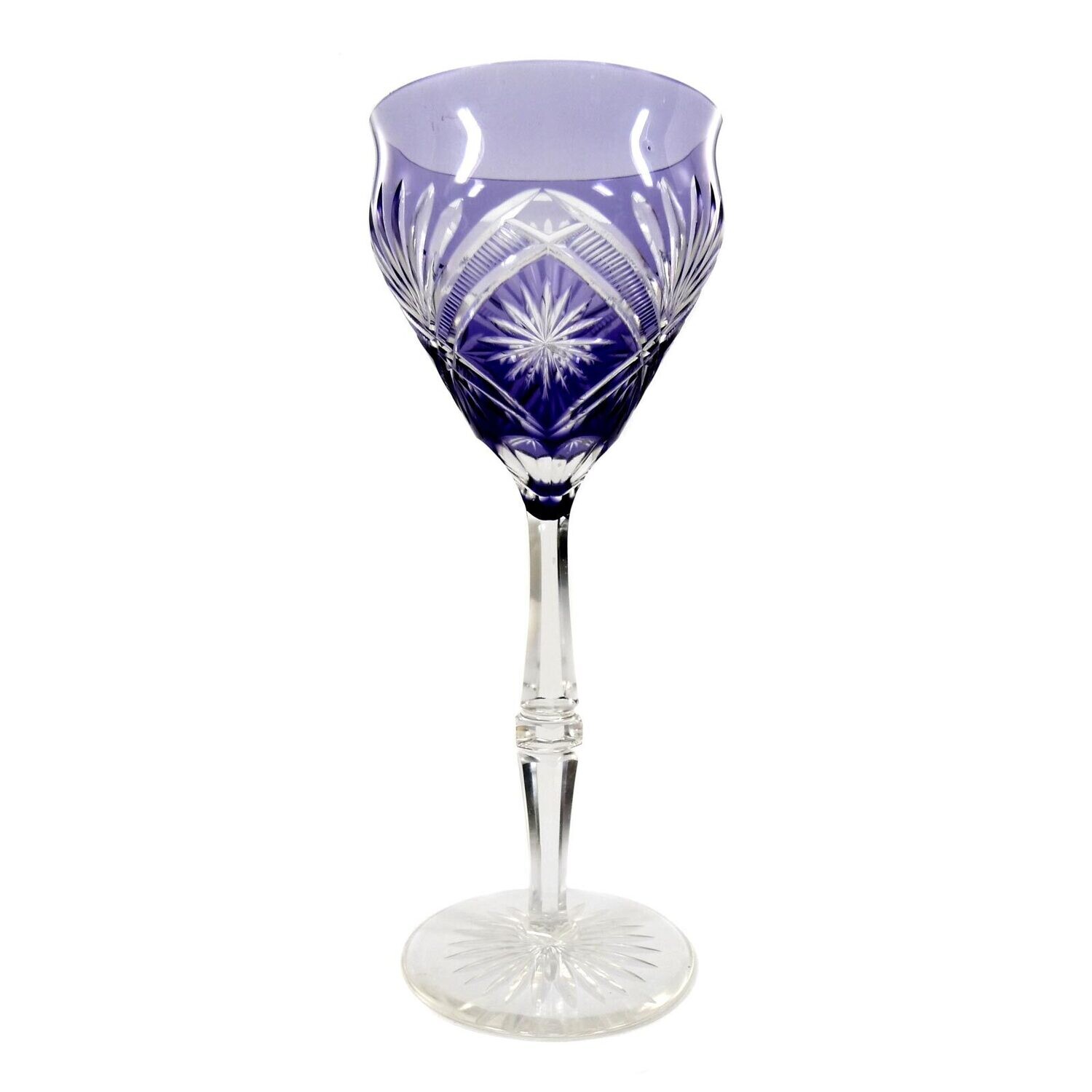 Stem glass with double-conical, faceted shaft and purple overlay
