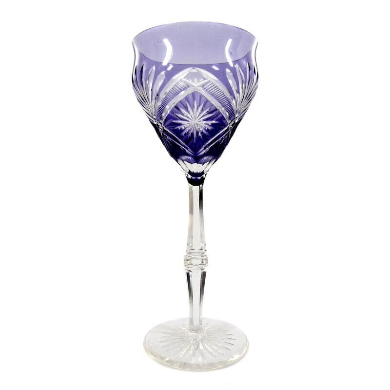 Stem glass with double-conical, faceted shaft and purple overlay