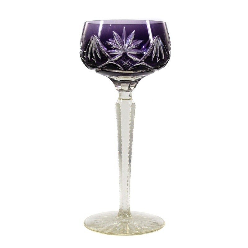 Stem glass with purple overlay and decorative cut decoration, F. Heckert, designed by Ehring