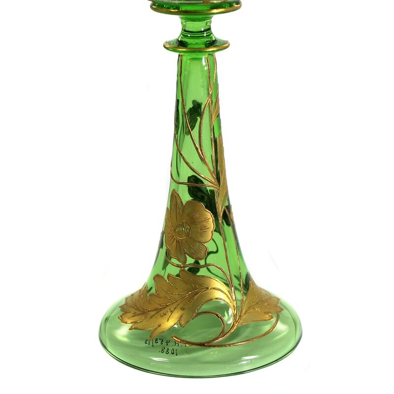Stem glass with relief and polished gold painting, Fritz Heckert around 1900, signed