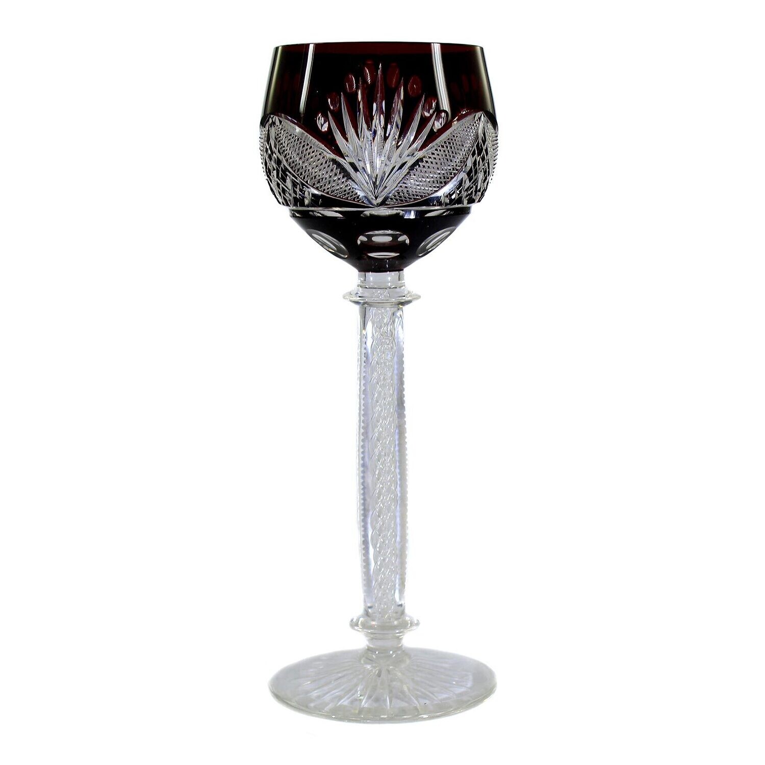 Wine glass with air filigree and ruby red overlay, Fritz Heckert around 1910-20