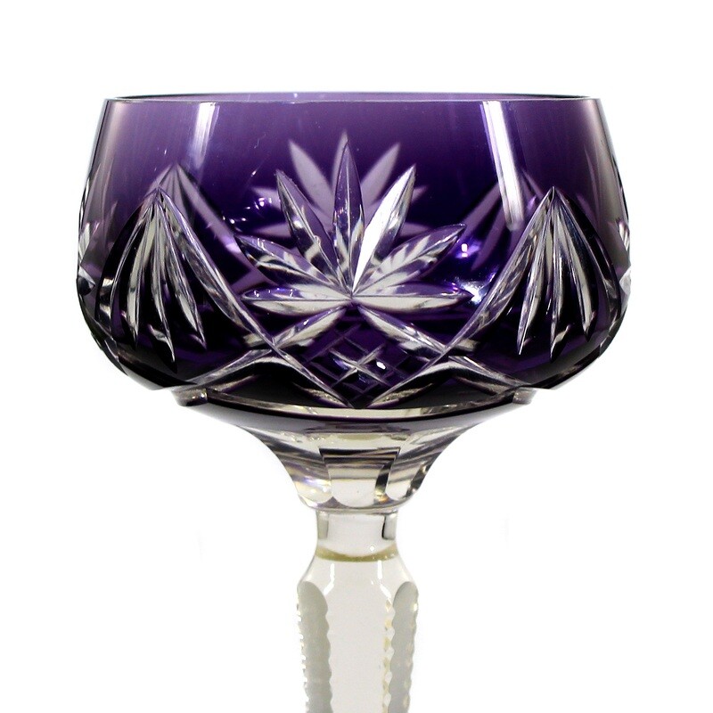 Stem glass with purple overlay and decorative cut decoration, F. Heckert, designed by Ehring