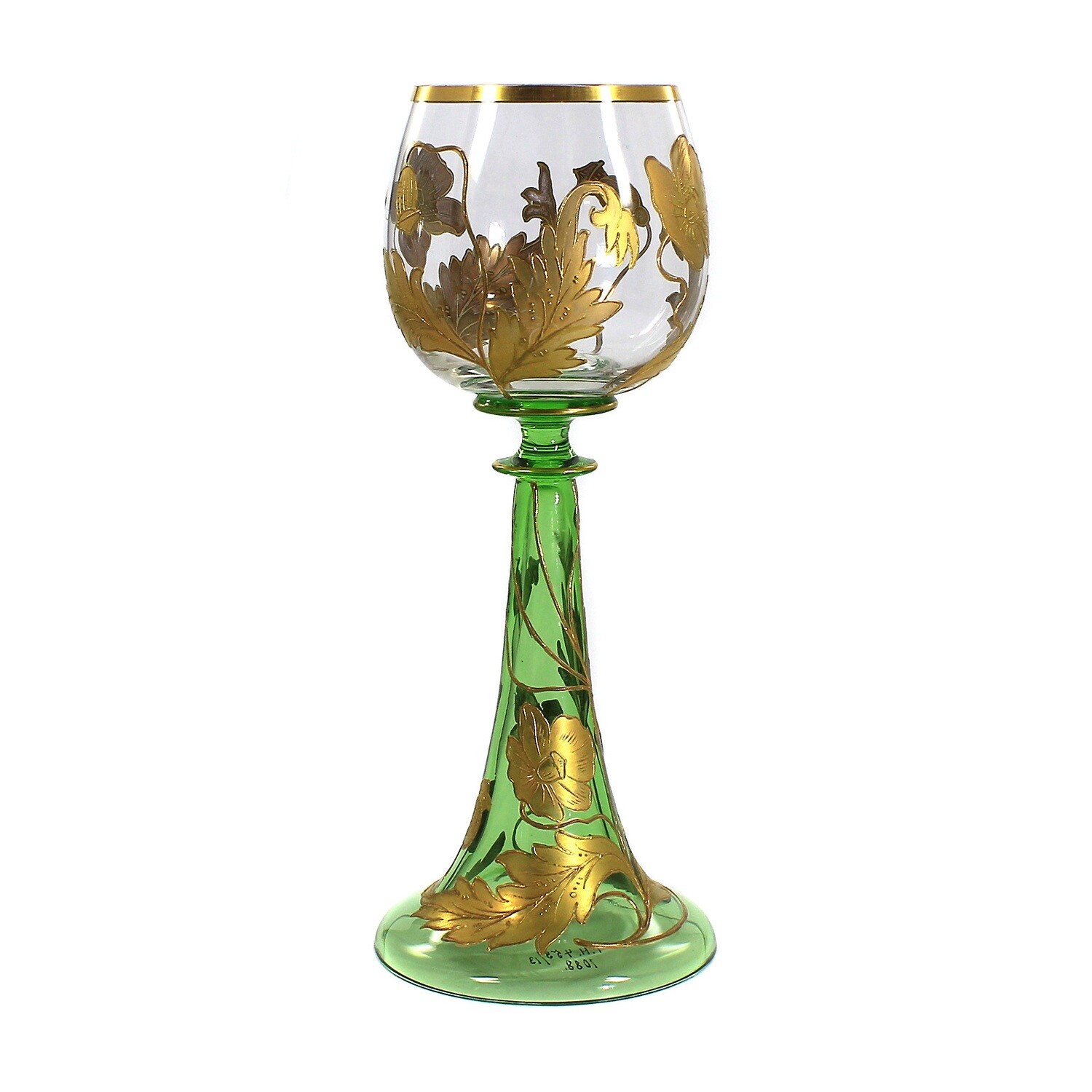 Stem glass with relief and polished gold painting, Fritz Heckert around 1900, signed