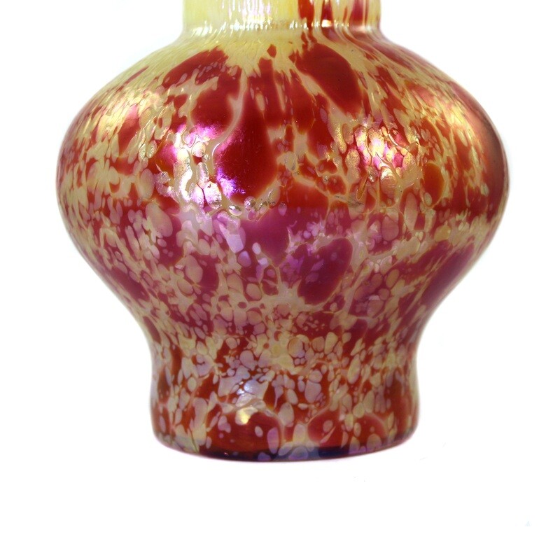 Large flask vase made of opaque glass with red crumbs melted, F. Heckert