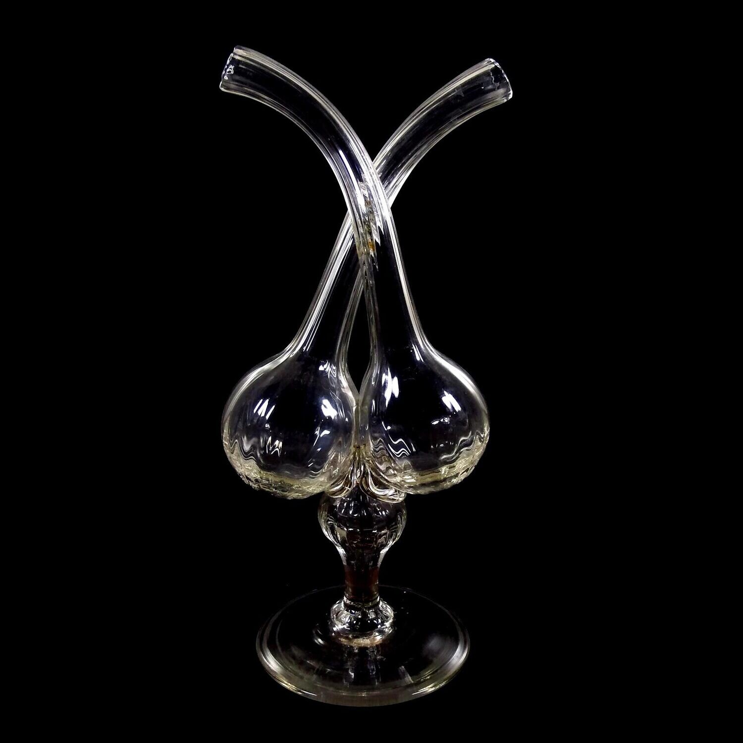 Vinegar and oil bottle made of colorless, ribbed glass, chipped tear-off.
