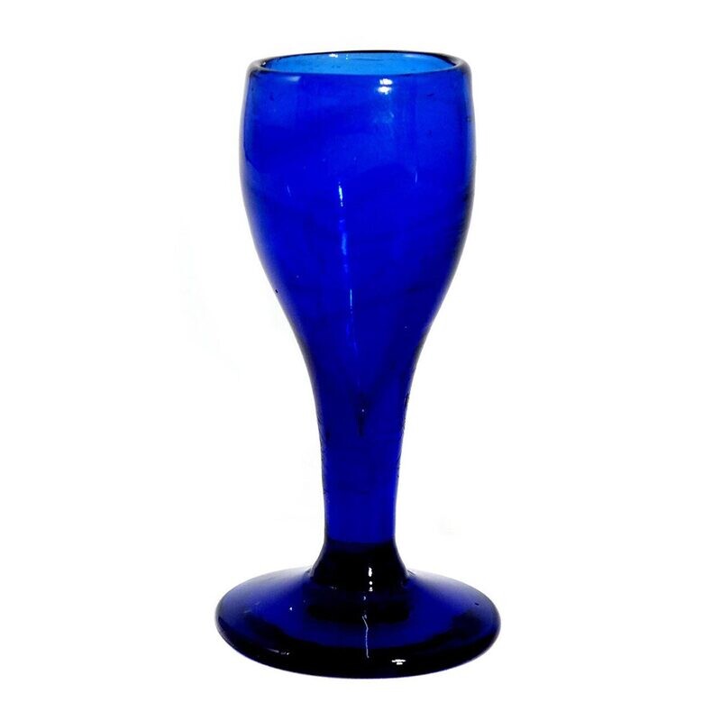Club-shaped shot glass made of cobalt blue glass, North German, early 19th century. of the 19th century