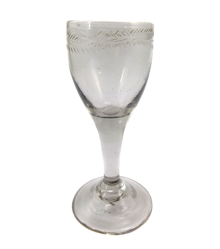 Shot glass with demolition and finely engraved decorative frieze, early 19th century.