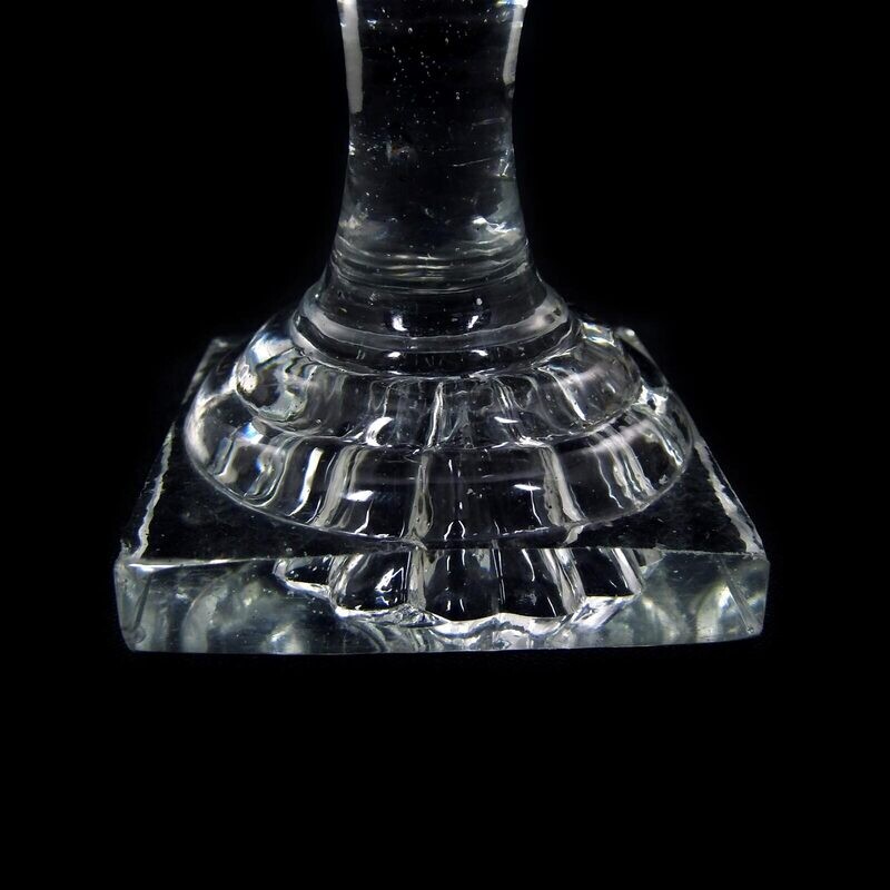Goblet glass with square plinth, lancet cut border &amp; pinhead flowers