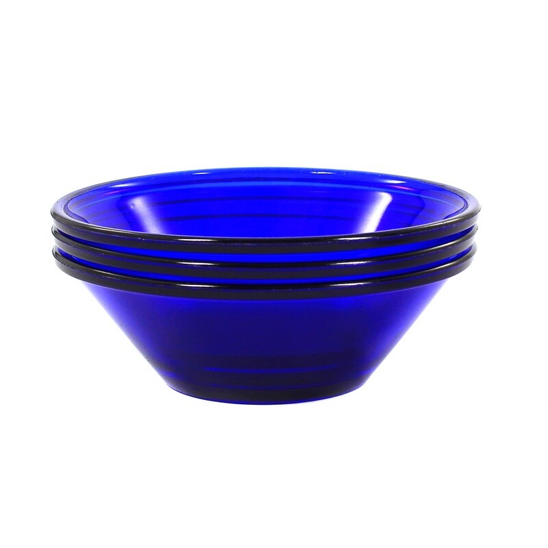 Three cobalt blue bowls / satten, North German around 1900