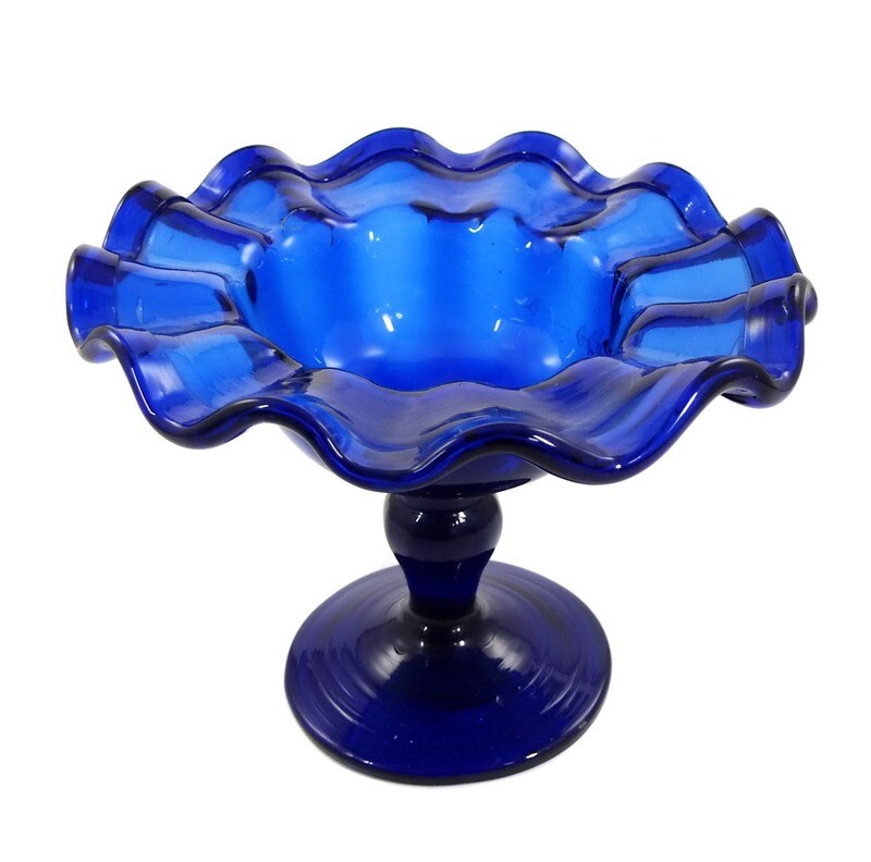 Footed bowl of cobalt blue demolition glass, 1st half of the 19th century.