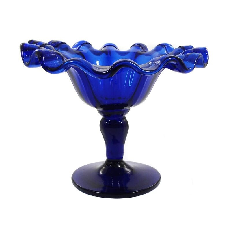 Foot bowl made of cobalt blue demolition glass, North German, 1st half of the 19th century.