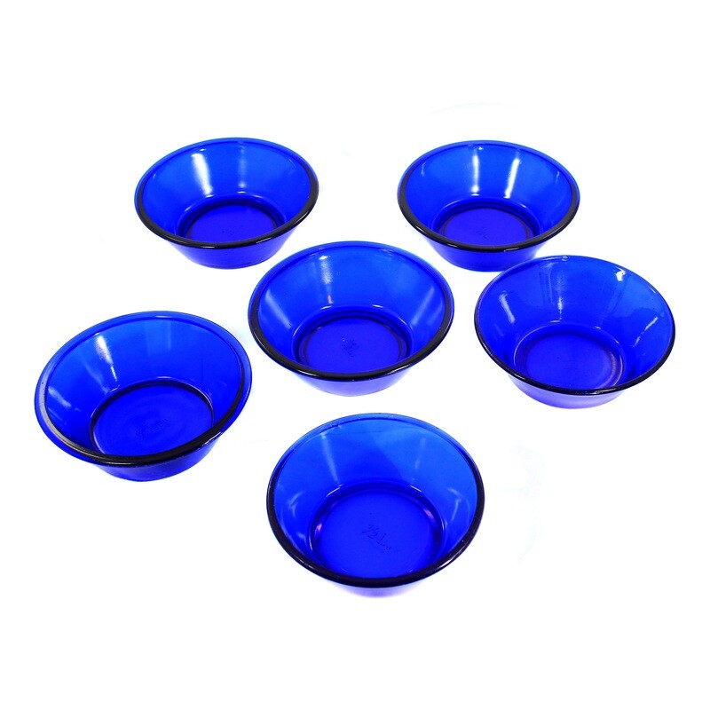 Six cobalt blue bowls / Satten, North German around 1900