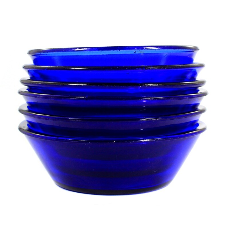 Six cobalt blue bowls / Satten, North German around 1900