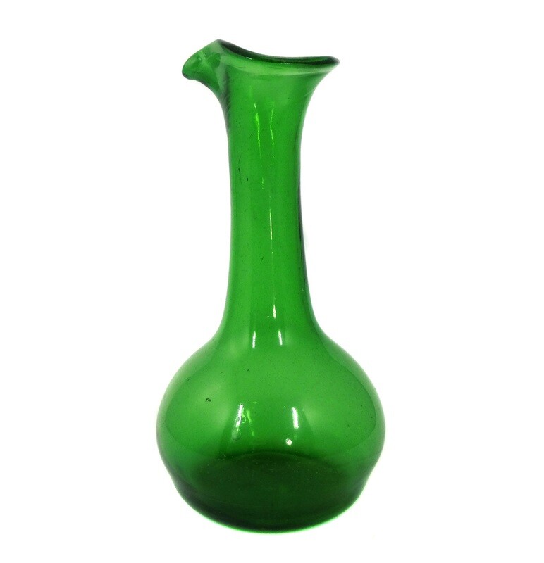Narrow-neck carafe made of green glass with a tear-off bottom, mid-19th century.