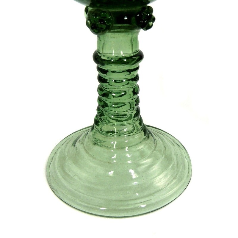 Wine Roman made of forest green glass with heraldic coat of arms, German, 19th century.