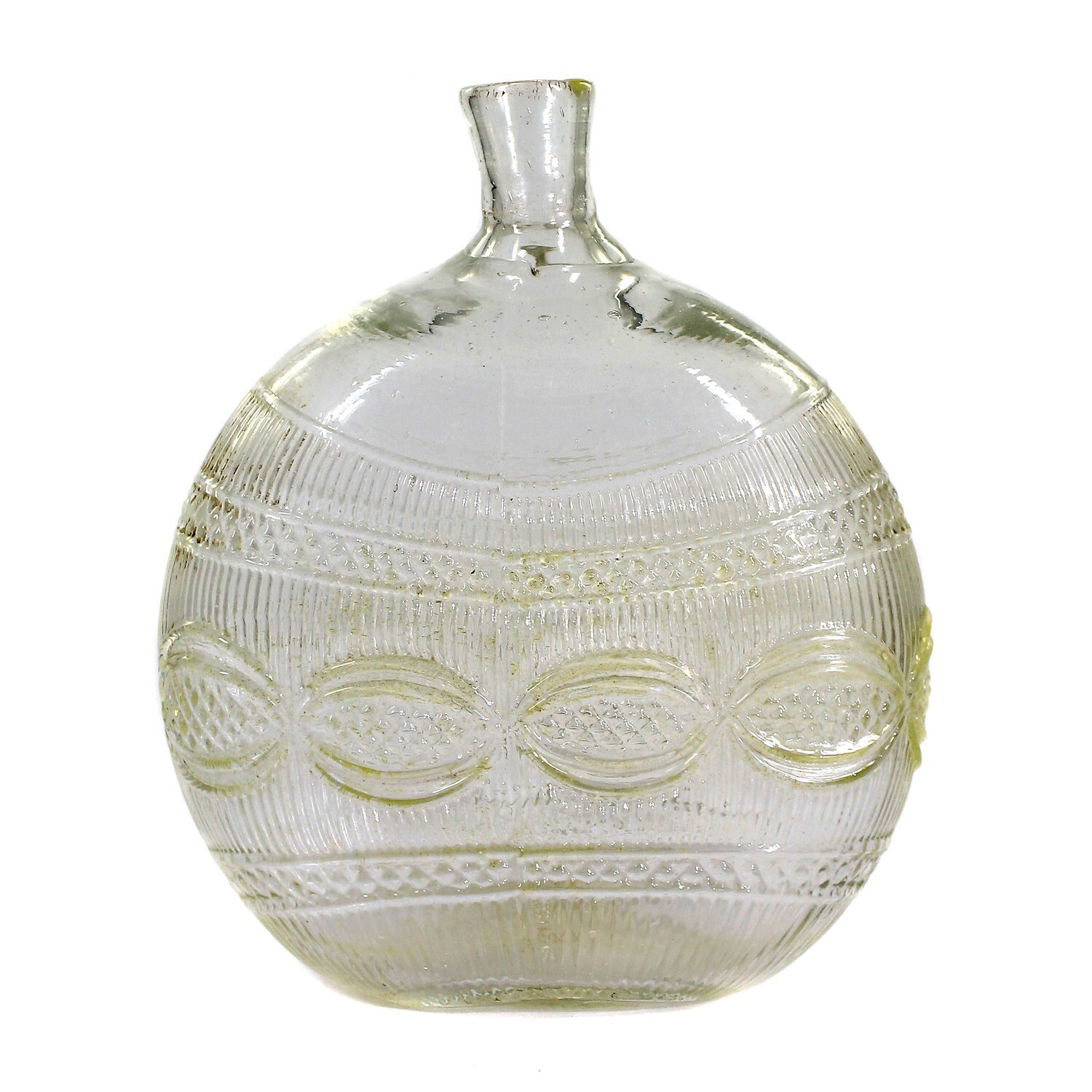 Flat bottle made of colorless glass with decorative band, Styria, 19th century.