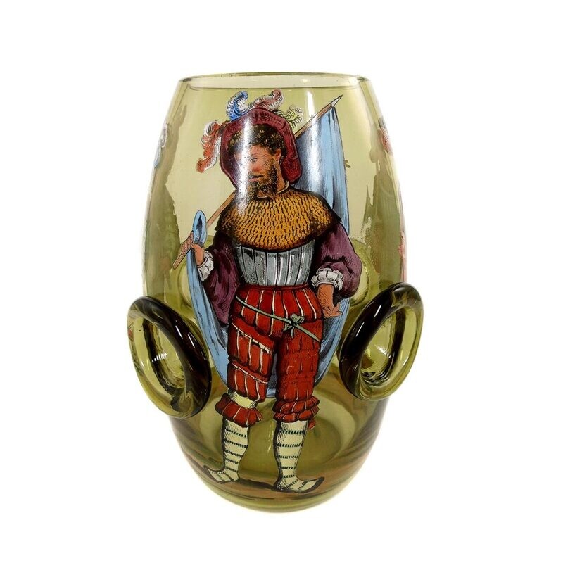 Rare thumb glass with people in historical costumes, painting Ludwig Burger