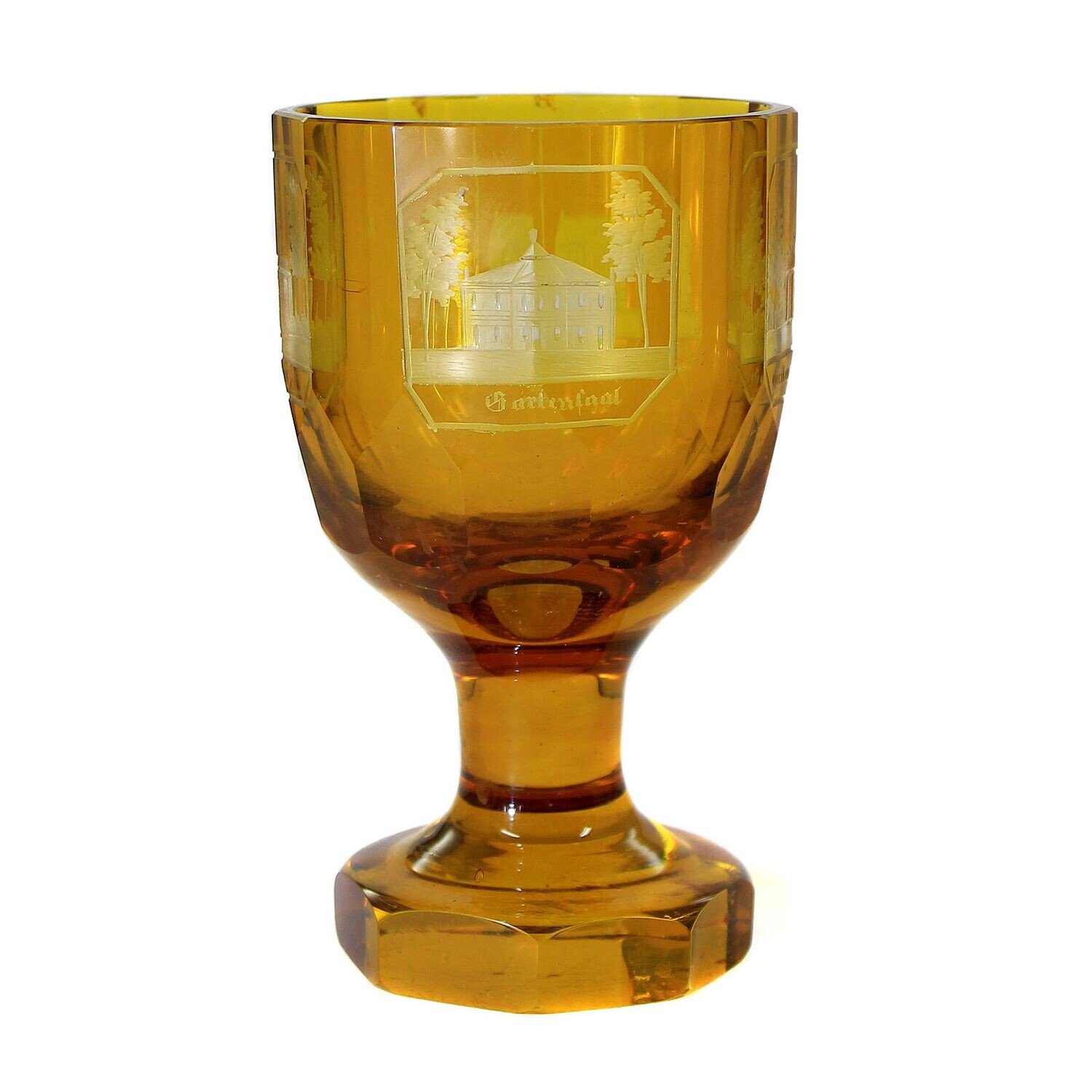 Silver-yellow glazed view glass from Teplitz, Bohemia, 2nd half of the 19th century.