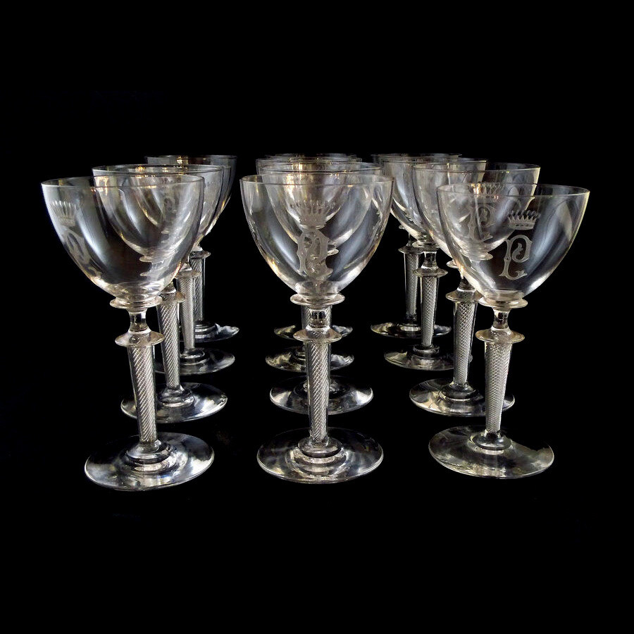 1st of 12. Liqueur glass with air feather from the Rheinische Glashütte, Wilhelm series