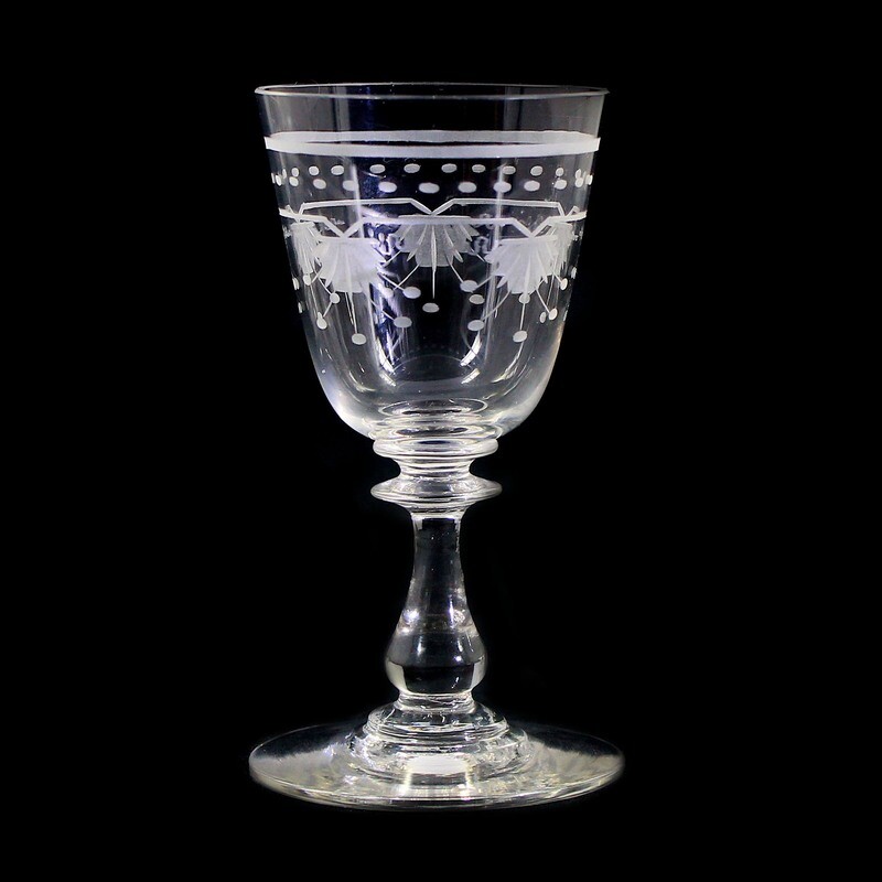 4 goblets with decorative cut decoration, Theresienthal, service M around 1900