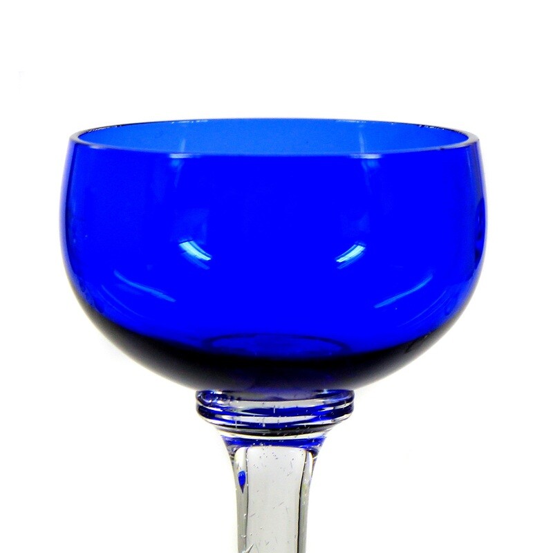 Liqueur glass with spherical bowl and blue overlay, Bavarian Forest