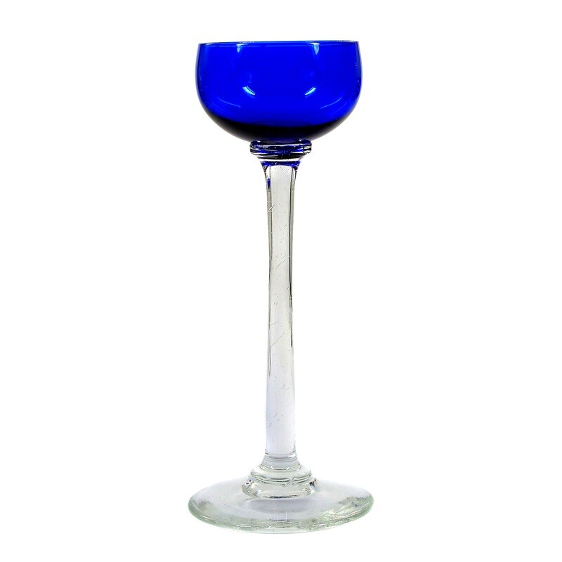 Liqueur glass with spherical bowl and blue overlay, Bavarian Forest