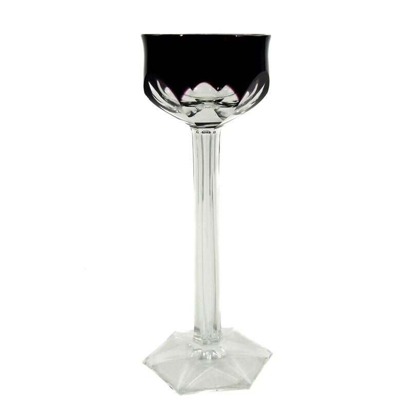 Stem glass / liqueur glass with pierced air bubble &amp; ruby red overlay, V&amp;B