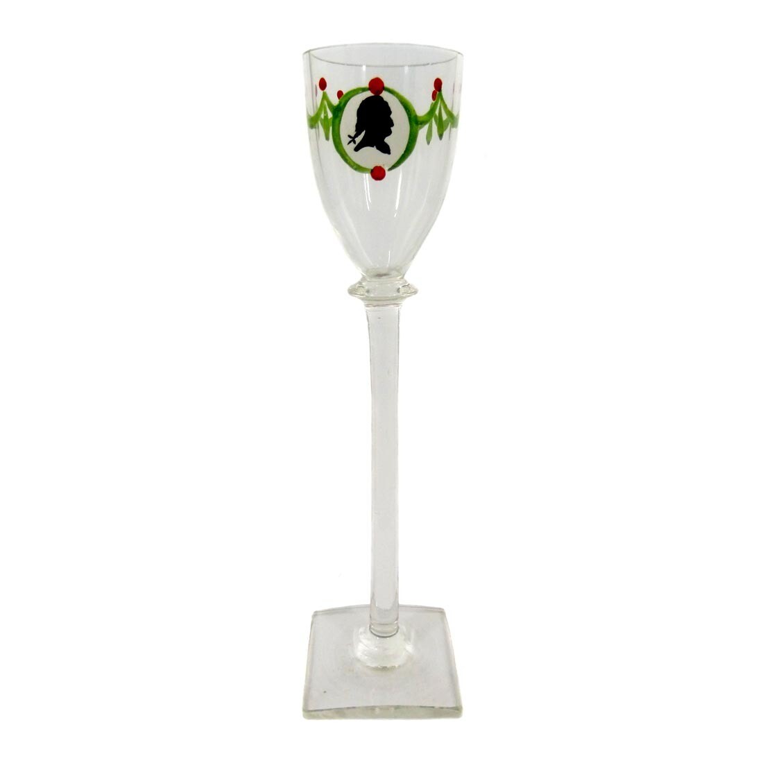 Stem glass with square plinth and silhouette silhouette around 1910
