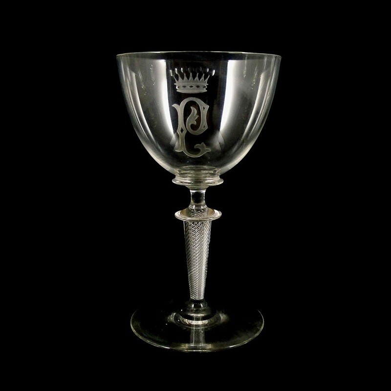 1st of 3. Burgundy bowl with air feather from the Rheinische Glashütten, etched stamp