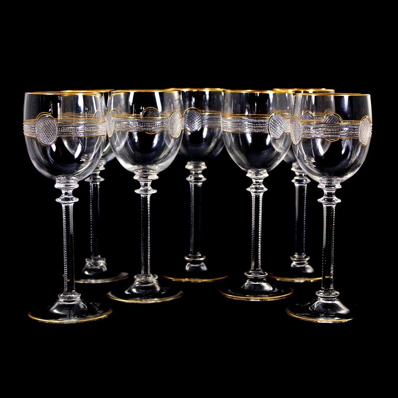 1. von 7. Stem glass made of colorless glass with stone cut decoration around 1890