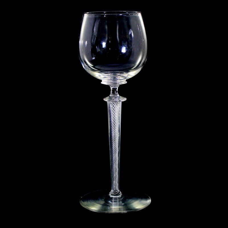 1st of 2. Rhine wine glasses with air feathers from the Rheinische Glashütte, Wilhelm series