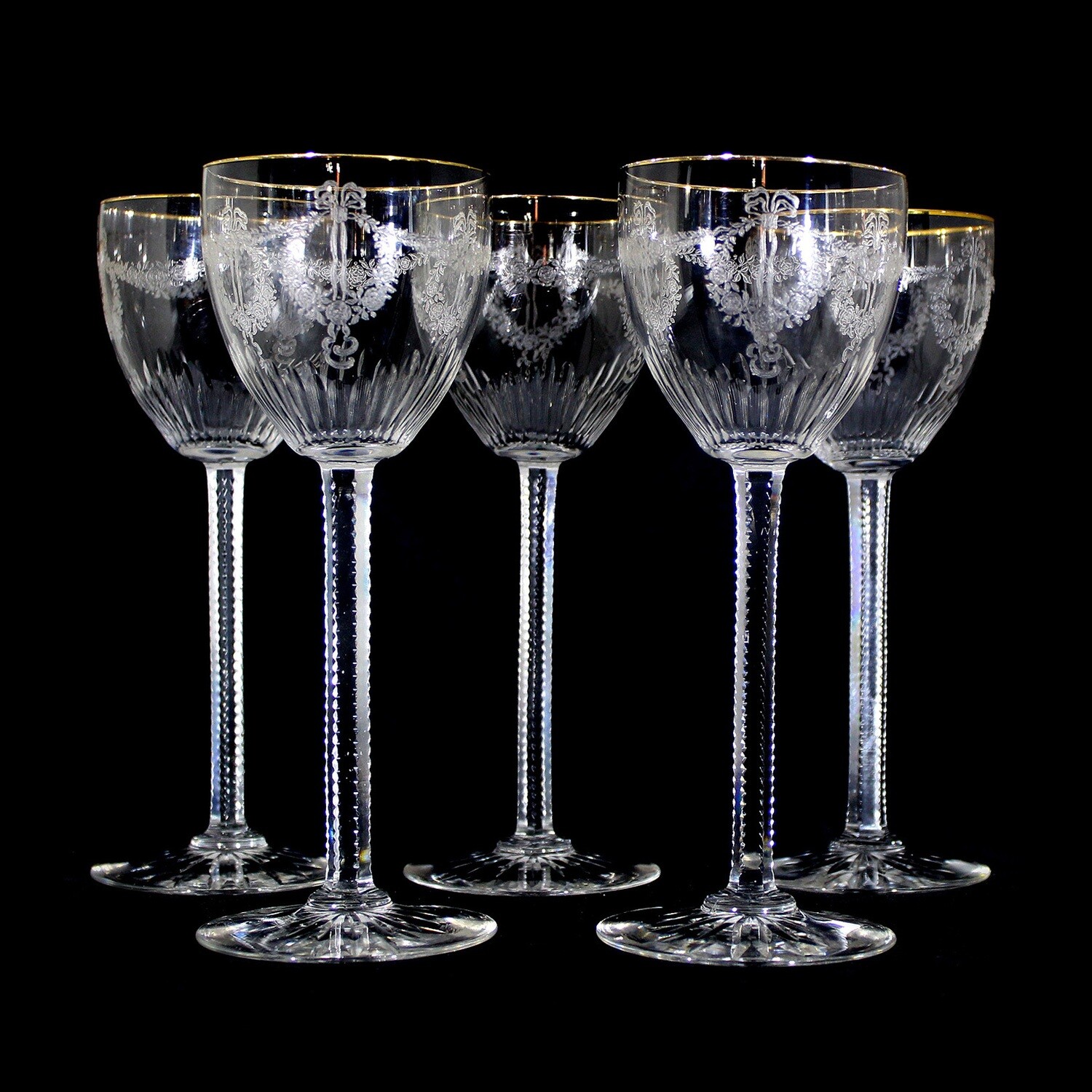 1st of 5. Stem glass with etched decoration, Rheinische Glashütten around 1910